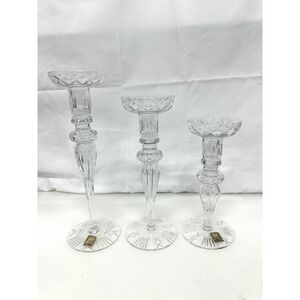 Design Guild Cut Crystal 12" Candlestick Holders Etched Made In Hungary Set of 3